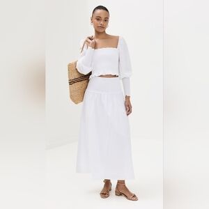 Hill House The Grace Nap Top White Blouse Smocked Balloon Sleeve M